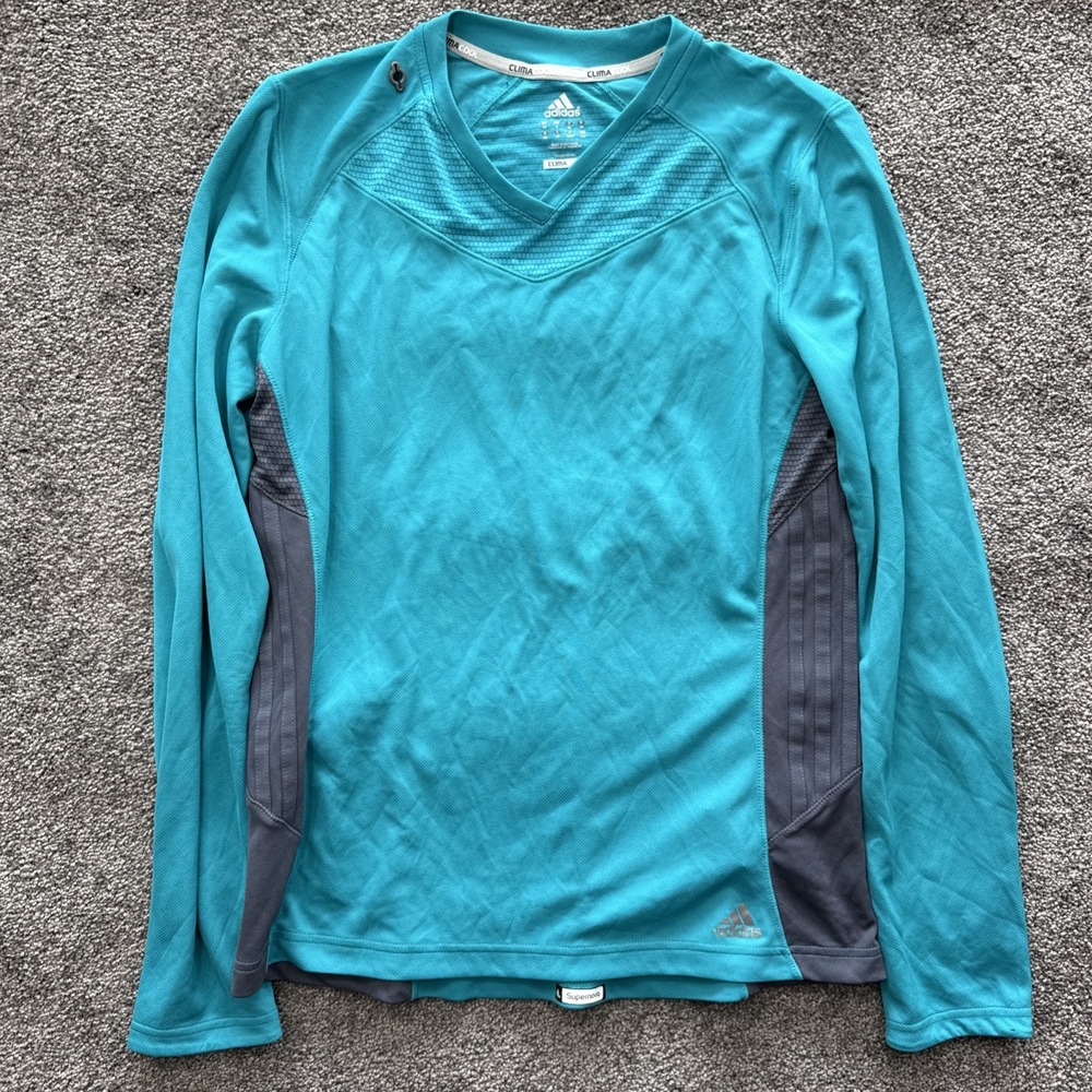 Womens L Adidas Climacool Long Sleeve Blue Supernova 3 Stripe Running Gym